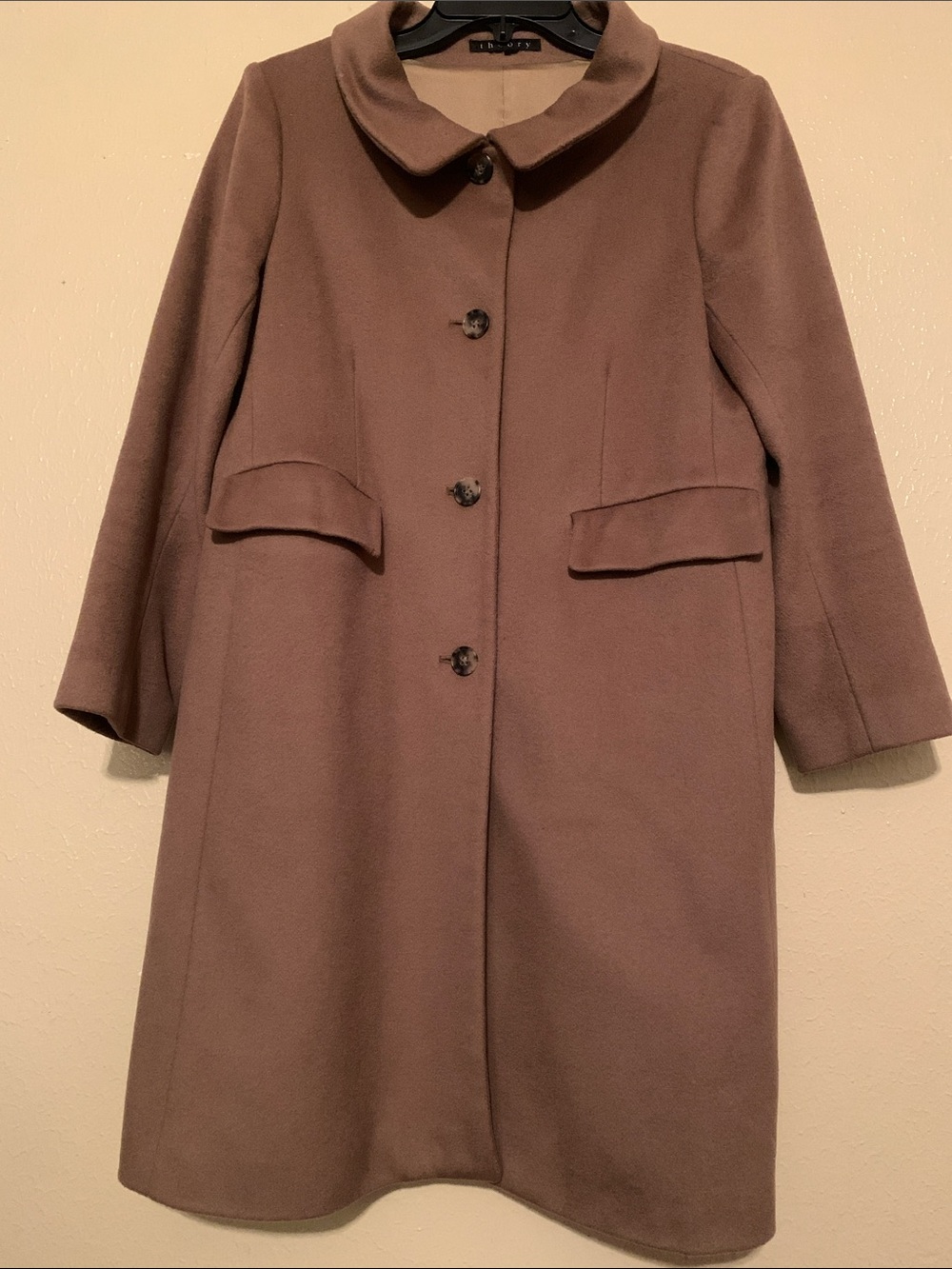 Vtg Theory 100% Wool Taupe Single-Breasted Trench Coat (L)